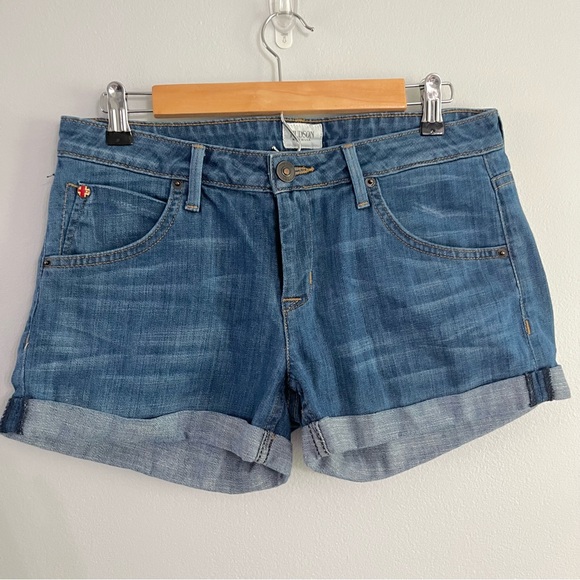 Hudson Denim Jean Shorts RN# 107906 Medium Wash Med Distressing USA Made Sz 28 - Picture 2 of 9